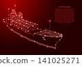 container ship from futuristic polygonal red lines and glowing stars for banner, poster, greeting card 141025271