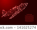 old fighter plane from futuristic polygonal red lines and glowing stars for banner, poster, greeting card 141025274