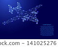 light-engine aircraft from futuristic polygonal blue lines and glowing stars for banner, poster, greeting card 141025276