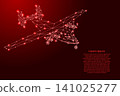 light-engine aircraft from futuristic polygonal red lines and glowing stars for banner, poster, greeting card 141025277