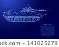 combat tracked tank from futuristic polygonal blue lines and glowing stars for banner, poster, greeting card 141025279