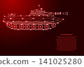 combat tracked tank from futuristic polygonal red lines and glowing stars for banner, poster, greeting card 141025280