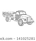 old flatbed truck from abstract futuristic polygonal black lines and dots 141025281