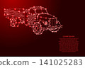 old flatbed truck from futuristic polygonal red lines and glowing stars for banner, poster, greeting card 141025283