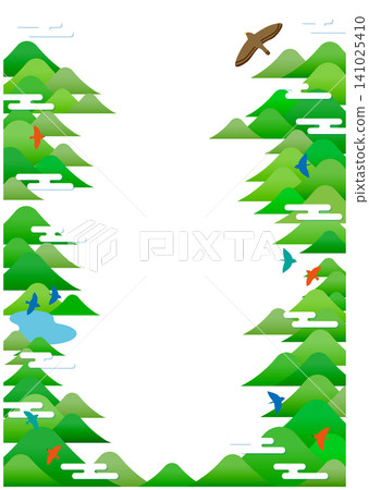 A natural landscape frame featuring mountain ranges and flying birds. A natural landscape frame featuring mountain ranges and flying birds. 141025410