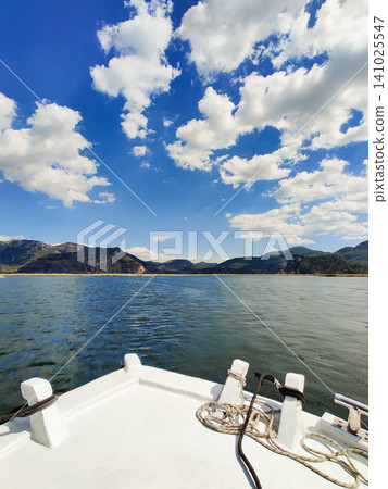 the deck of a boat on a beautiful seascape the deck of a boat on a beautiful seascape 141025547