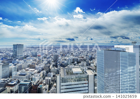 A panoramic view of the vast urban landscape around Yokohama Minato Mirai. A panoramic view of the vast urban landscape around Yokohama Minato Mirai. 141025659