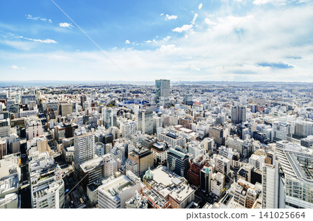 A panoramic view of the vast urban landscape around Yokohama Minato Mirai. A panoramic view of the vast urban landscape around Yokohama Minato Mirai. 141025664