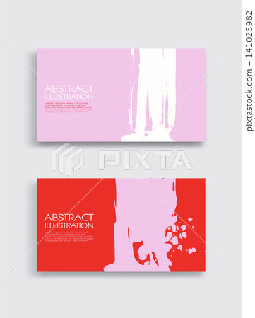 Red white pink ink brush stroke card on white background. Japanese style. Red white pink ink brush stroke card on white background. Japanese style. 141025982