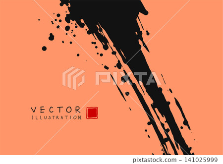 Abstract ink background. Chinese calligraphy art style, black paint stroke texture on coral paper. Abstract ink background. Chinese calligraphy art style, black paint stroke texture on coral paper. 141025999