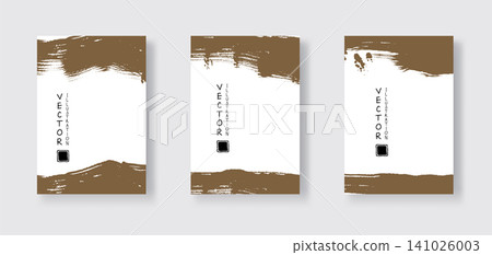 Brown ink brush stroke on white backgrounds set. 141026003
