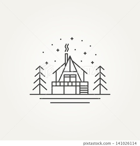 minimalist cabin house line art icon logo template vector illustration design. simple cabin or cottage house in the middle of forest at night logo concept minimalist cabin house line art icon logo template vector illustration design. simple cabin or cottage house in the middle of forest at night logo concept 141026114