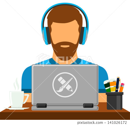 Designer freelancer working on laptop Designer freelancer working on laptop 141026172