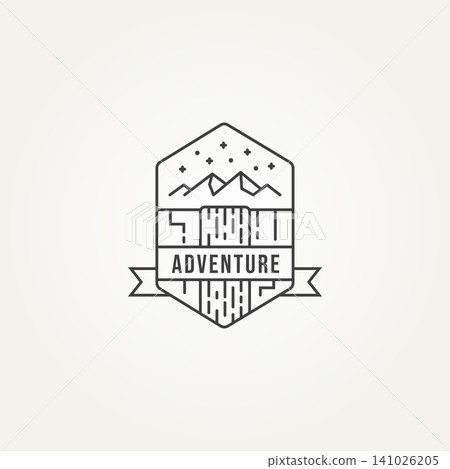 minimalist outdoor adventure line art icon logo template vector illustration design. simple landscape mountain and waterfall in the night view logo concept minimalist outdoor adventure line art icon logo template vector illustration design. simple landscape mountain and waterfall in the night view logo concept 141026205