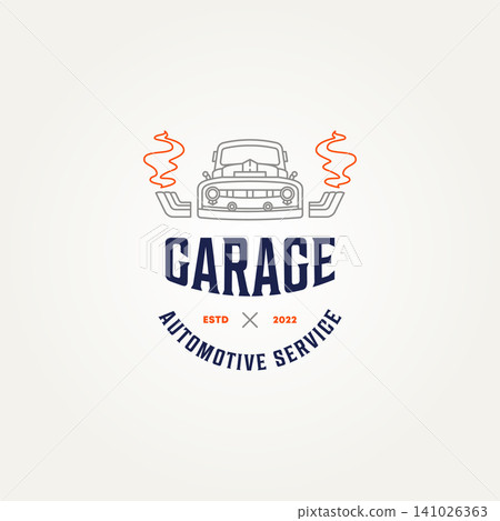 vintage retro car repair garage line art icon logo template vector illustration design. classic car truck with turbo engine restoration shop logo concept vintage retro car repair garage line art icon logo template vector illustration design. classic car truck with turbo engine restoration shop logo concept 141026363