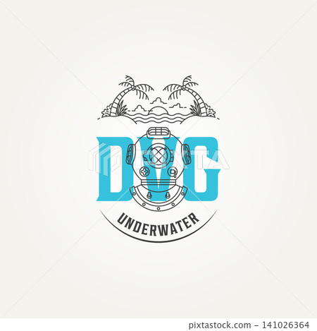 underwater diving club line art icon logo template vector illustration design. modern diving helmet and ocean element logo concept underwater diving club line art icon logo template vector illustration design. modern diving helmet and ocean element logo concept 141026364