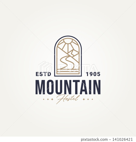 minimalist mountain hostel icon logo template vector illustration design. simple modern hotel, villa, rent house logo concept minimalist mountain hostel icon logo template vector illustration design. simple modern hotel, villa, rent house logo concept 141026421