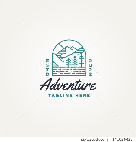 minimalist mountain outdoor adventure icon logo template vector illustration design. simple modern landscape mountain nature with river logo concept minimalist mountain outdoor adventure icon logo template vector illustration design. simple modern landscape mountain nature with river logo concept 141026425