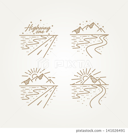 set of highway one with beach view line art template vector illustration design. simple modern travel, holiday, trip concept set of highway one with beach view line art template vector illustration design. simple modern travel, holiday, trip concept 141026491