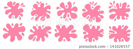 Pink liquid paint splash frames for text. Simple promo sticker juice, gum, liquid candy and ice cream puddle with paint stain and blot shape. Fluid asymmetric abstract blob drip for quote. Vector set Pink liquid paint splash frames for text. Simple promo sticker juice, gum, liquid candy and ice cream puddle with paint stain and blot shape. Fluid asymmetric abstract blob drip for quote. Vector set 141026557