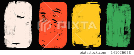 Graffiti text box with texture grunge doodle and rectangle shape for rough urban poster. Cream red yellow and green inked blocks on black backdrop. Vector graffiti tagged set isolated for grange bg Graffiti text box with texture grunge doodle and rectangle shape for rough urban poster. Cream red yellow and green inked blocks on black backdrop. Vector graffiti tagged set isolated for grange bg 141026658
