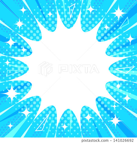 Square blue background sale announcement banner with focus lines, sea urchin flash, and glitter effects. Square blue background sale announcement banner with focus lines, sea urchin flash, and glitter effects. 141026692