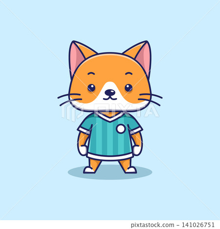 minimalist cute cat animal wearing soccer shirt cartoon flat icon vector Illustration design. simple modern cute cat isolated flat cartoon style minimalist cute cat animal wearing soccer shirt cartoon flat icon vector Illustration design. simple modern cute cat isolated flat cartoon style 141026751