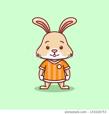 minimalist cute rabbit animal wearing soccer shirt cartoon flat icon vector Illustration design. simple modern cute rabbit isolated flat cartoon style minimalist cute rabbit animal wearing soccer shirt cartoon flat icon vector Illustration design. simple modern cute rabbit isolated flat cartoon style 141026753