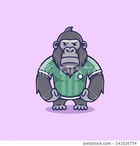 minimalist cute gorilla animal wearing soccer shirt cartoon flat icon vector Illustration design. simple modern cute gorilla isolated flat cartoon style minimalist cute gorilla animal wearing soccer shirt cartoon flat icon vector Illustration design. simple modern cute gorilla isolated flat cartoon style 141026754