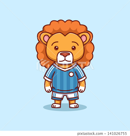 minimalist cute lion animal wearing soccer shirt cartoon flat icon vector Illustration design. simple modern cute lion isolated flat cartoon style minimalist cute lion animal wearing soccer shirt cartoon flat icon vector Illustration design. simple modern cute lion isolated flat cartoon style 141026755