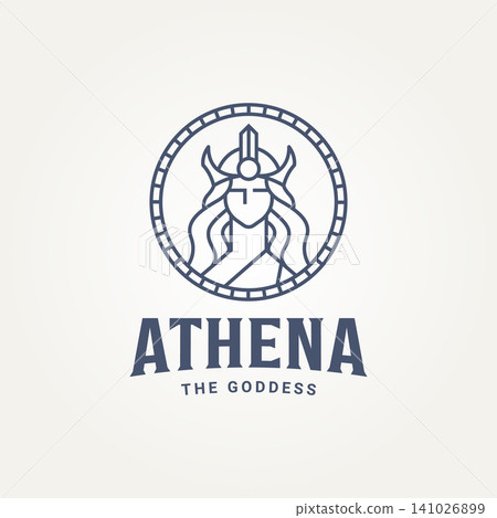 simple minimalist the goddess greek athena badge line art icon logo template vector illustration design. simple modern greek goddess woman emblem logo concept 141026899