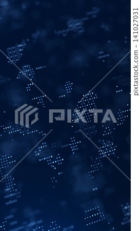 Vertical blue digital dot pattern with data blocks for cybersecurity, AI technology and network background. 141027031