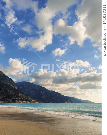 beautiful landscape of a sandy beach on the sea beautiful landscape of a sandy beach on the sea 141027311