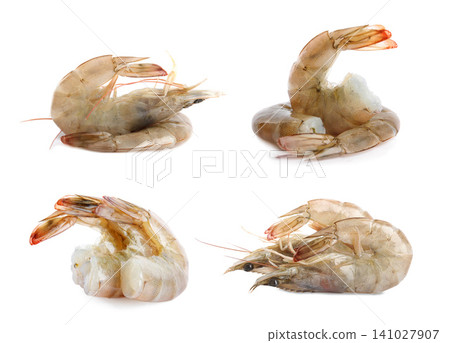Set of fresh raw shrimps on white background Set of fresh raw shrimps on white background 141027907