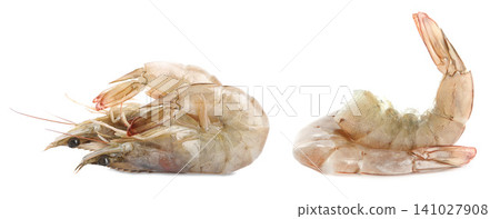 Set of fresh raw shrimps on white background Set of fresh raw shrimps on white background 141027908