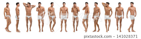 Collage of man in underwear on white background. Banner design Collage of man in underwear on white background. Banner design 141028371