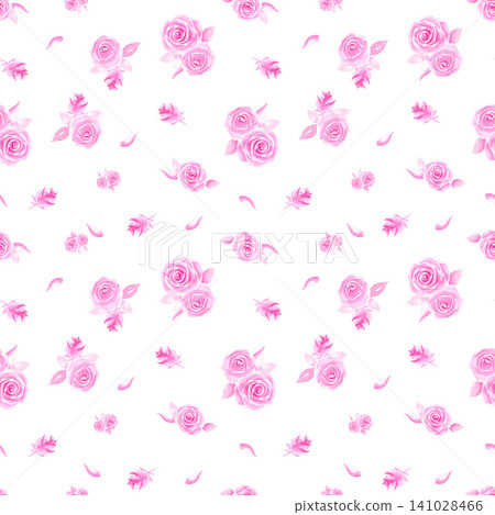 Seamless watercolor pattern in coquette aesthetic with illustration featuring romantic pink roses and delicate petals on white. Hand drawn floral design for textiles, stationery and wedding decor. Seamless watercolor pattern in coquette aesthetic with illustration featuring romantic pink roses and delicate petals on white. Hand drawn floral design for textiles, stationery and wedding decor. 141028466