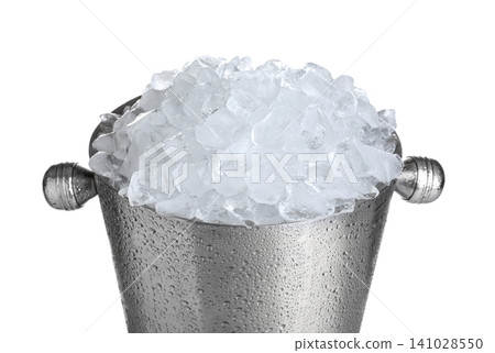 Metal bucket with ice cubes isolated on white Metal bucket with ice cubes isolated on white 141028550