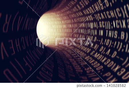Tunnel, information or highway as streaming, data or digital, software or abstract of metaverse. Future, language or code as programming, cybersecurity or IT in cloud computing, internet or tech Tunnel, information or highway as streaming, data or digital, software or abstract of metaverse. Future, language or code as programming, cybersecurity or IT in cloud computing, internet or tech 141028582
