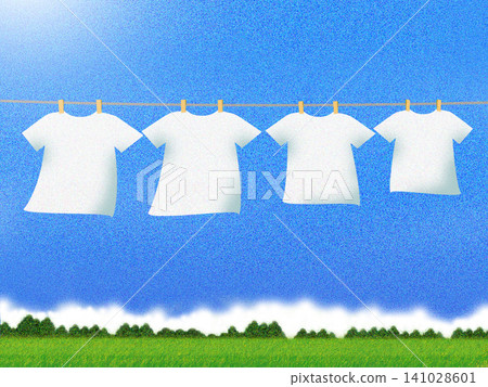 Hang a white T-shirt out to dry on a sunny day. Hang a white T-shirt out to dry on a sunny day. 141028601