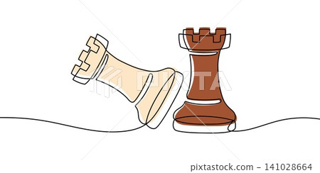 Continuous line drawing of chess pieces. Chess rook figure. Minimalist black linear sketch isolated on white background. Hand drawn vector illustration. 141028664