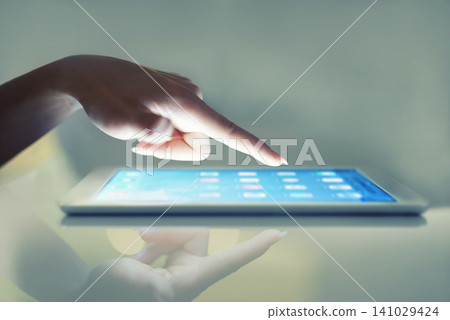 Closeup, hand and woman with tablet, screen and typing with internet or social media with digital app. Person, technology or girl with research or connection with communication, email or website info Closeup, hand and woman with tablet, screen and typing with internet or social media with digital app. Person, technology or girl with research or connection with communication, email or website info 141029424