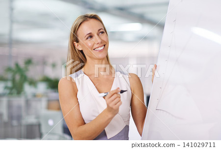 Whiteboard, business woman and writing in presentation with graph for target growth and sales statistics with smile. Entrepreneur, mentor and happiness in training for financial planning of company Whiteboard, business woman and writing in presentation with graph for target growth and sales statistics with smile. Entrepreneur, mentor and happiness in training for financial planning of company 141029711