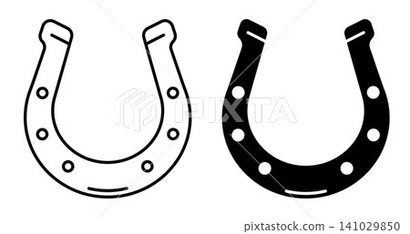Linear icon. Horseshoe for good luck in games and business. Simple black and white icon isolated on a white background Linear icon. Horseshoe for good luck in games and business. Simple black and white icon isolated on a white background 141029850