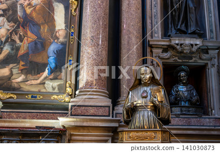 Naples, italy. December 27, 2024. Seeing the bust of saint candida holding a book and relics, part of the extensive treasure collection in naples, italy Naples, italy. December 27, 2024. Seeing the bust of saint candida holding a book and relics, part of the extensive treasure collection in naples, italy 141030873