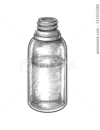 Small bottle with essential oil. Ink sketch. 141031088