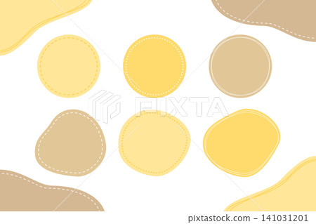 Yellow and beige round stitch-style label frame set 141031201