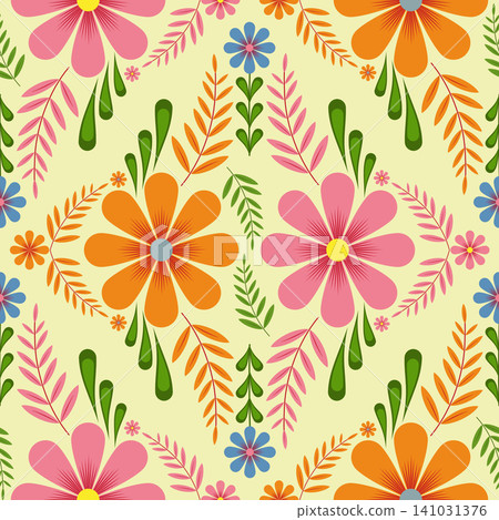 Hand drawn abstract floral pastel pattern. floral style, Aztec, flower background design for wallpaper, card, template, print, vector, illustration, minimal abstract 141031376