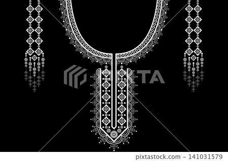 Necklace ethnic pattern. Neckline embroidery. Ethnic collar lace oriental pattern. Neckline floral designs for dress, textile, fabric, cloth, fashion, print Necklace ethnic pattern. Neckline embroidery. Ethnic collar lace oriental pattern. Neckline floral designs for dress, textile, fabric, cloth, fashion, print 141031579