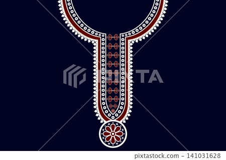 Necklace ethnic pattern. Neckline embroidery. Ethnic collar lace oriental pattern. Neckline floral designs for dress, textile, fabric, cloth, fashion, print Necklace ethnic pattern. Neckline embroidery. Ethnic collar lace oriental pattern. Neckline floral designs for dress, textile, fabric, cloth, fashion, print 141031628